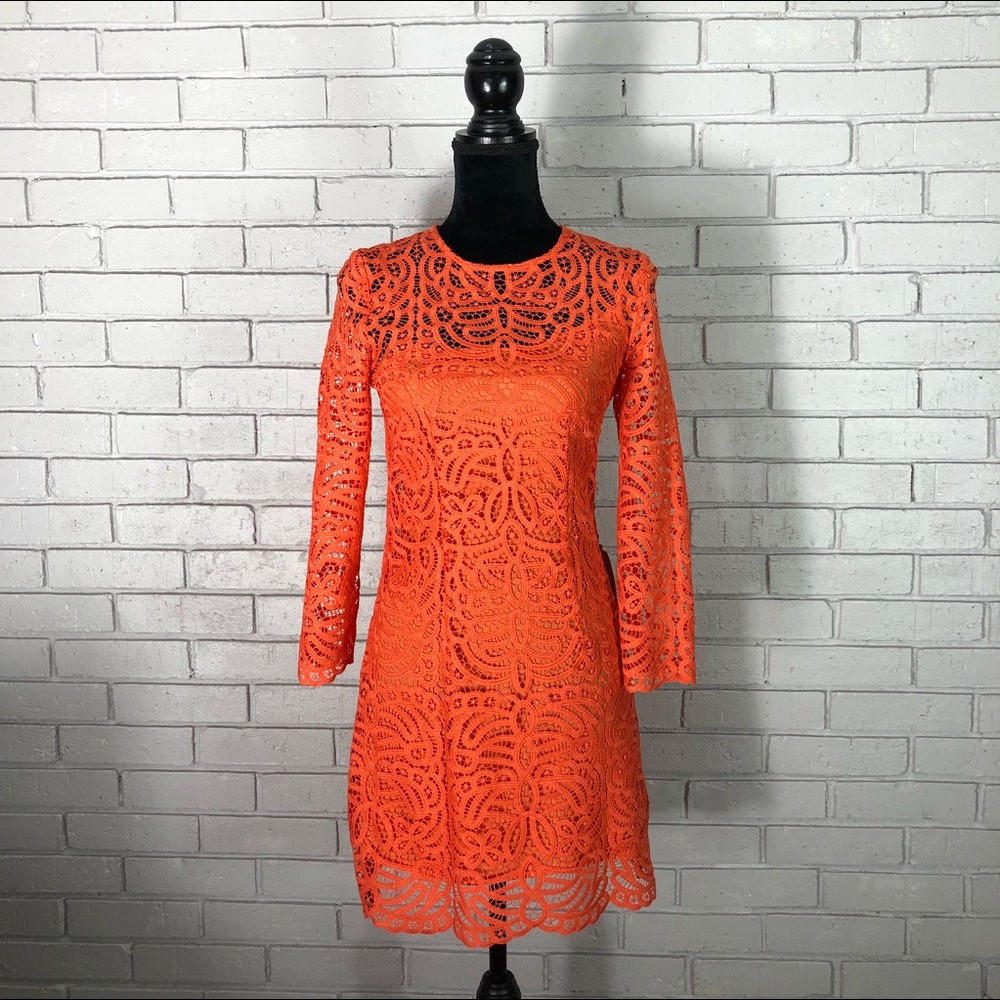 Cynthia Rowley Vermillion Macrame A-Line Dress